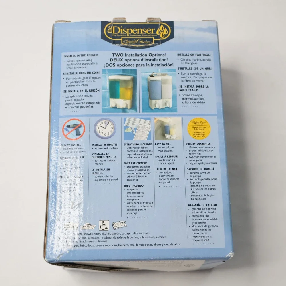 The Dispenser Clear Choice 2-Chamber Shower Wall Mount Soap Shampoo White NEW‎